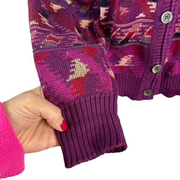 Vintage Tricots St. Raphael Purple Multicolor Western Cardigan Sweater Cotton S - Picture 4 of 14
